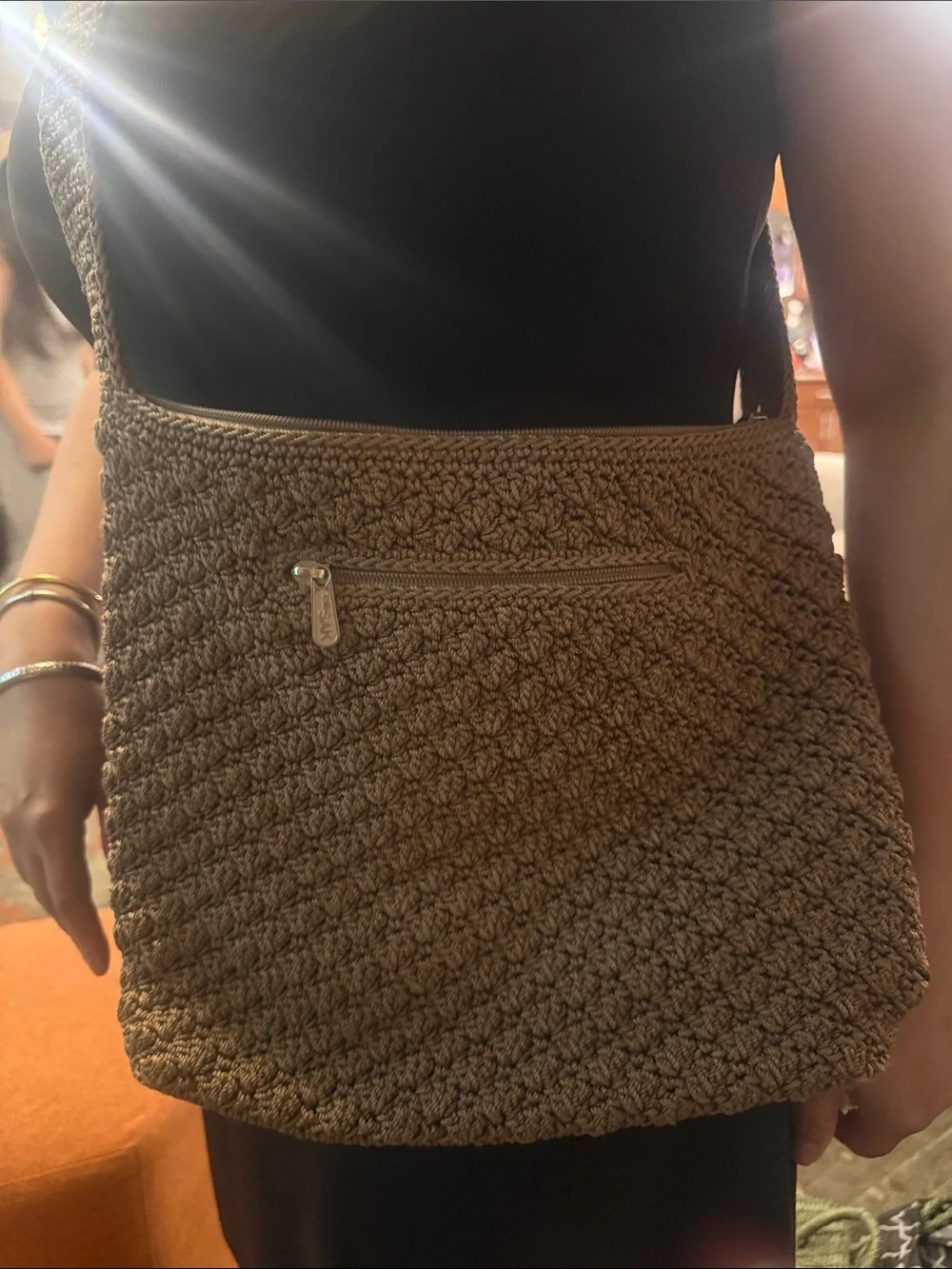 Handcrafted Brown Crochet Crossbody Bag - Women